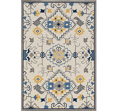3' X 5' Ivory Blue And Yellow Southwestern Hand Tufted Area Rug