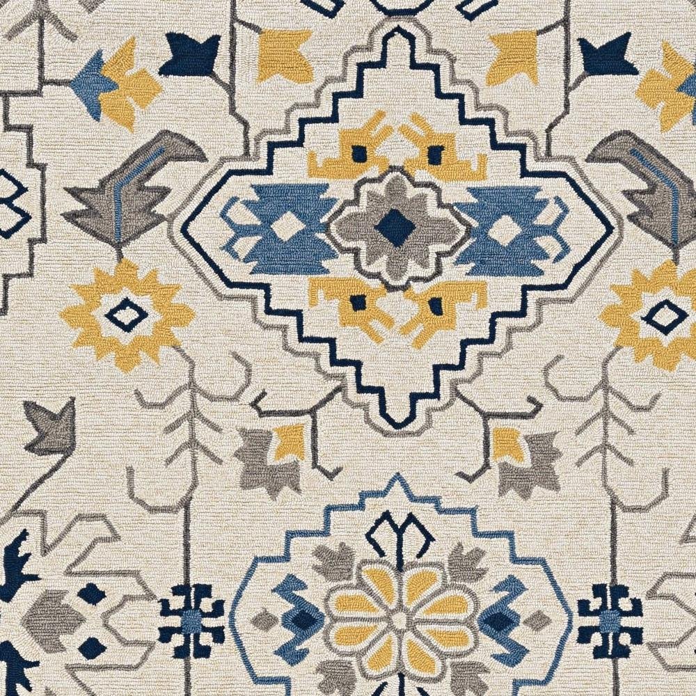 2' X 3' Ivory Blue And Yellow Southwestern Hand Tufted Area Rug