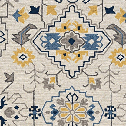 2' X 3' Ivory Blue And Yellow Southwestern Hand Tufted Area Rug