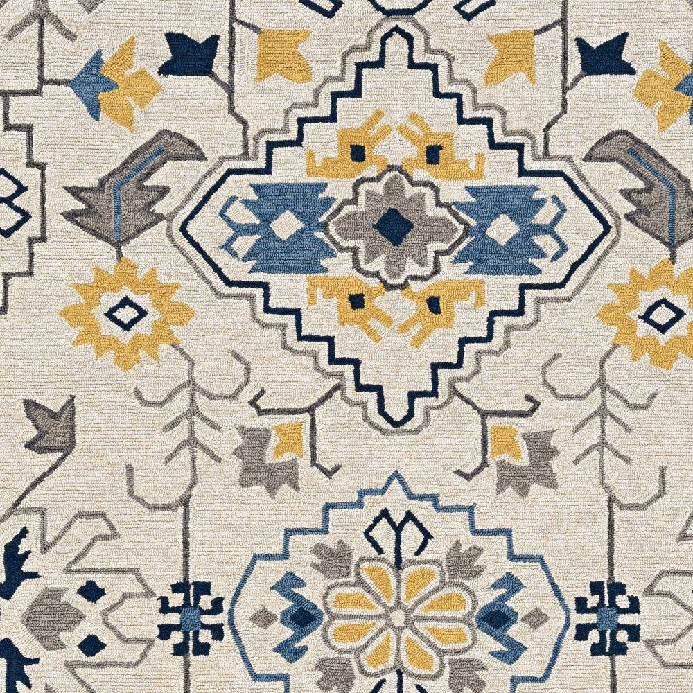 3' X 5' Ivory Blue And Yellow Southwestern Hand Tufted Area Rug