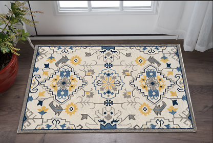 2' X 3' Ivory Southwestern Hand Tufted Area Rug