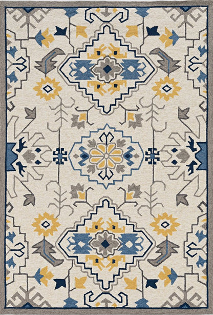 8' Ivory Round Abstract Indoor Outdoor Area Rug