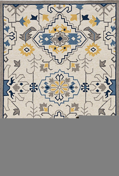 8' Ivory Round Abstract Indoor Outdoor Area Rug