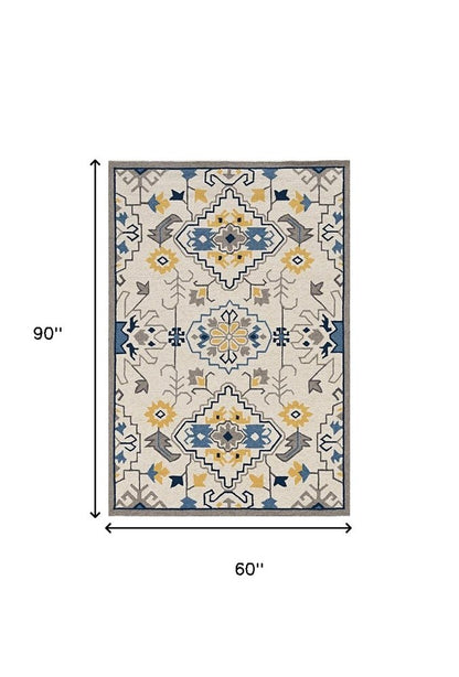 5' X 8' Ivory Abstract Indoor Outdoor Area Rug