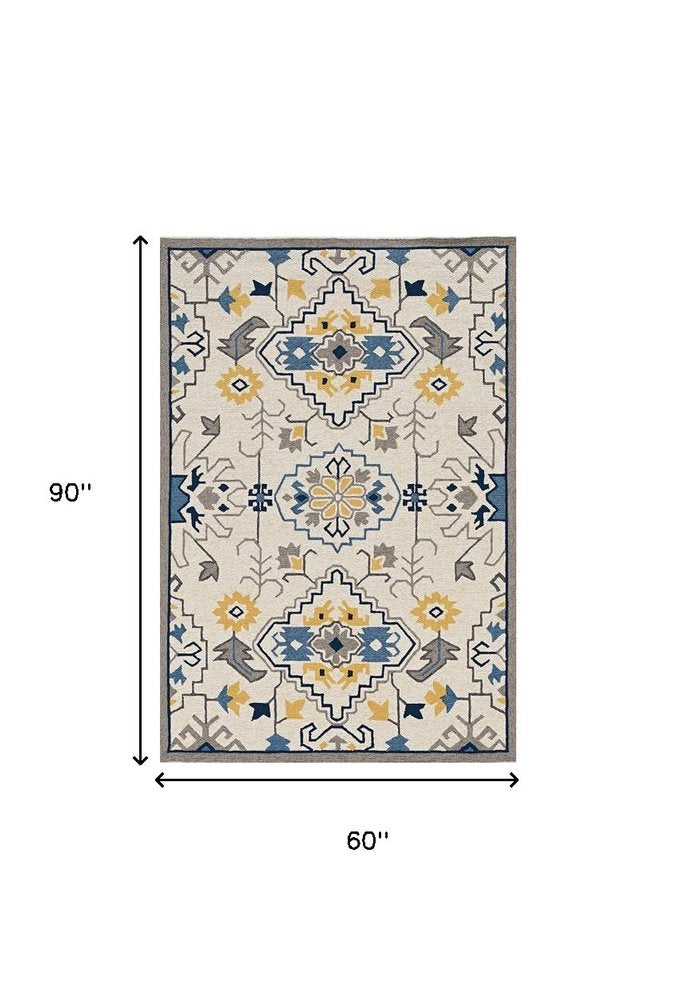 8' Ivory Round Abstract Indoor Outdoor Area Rug