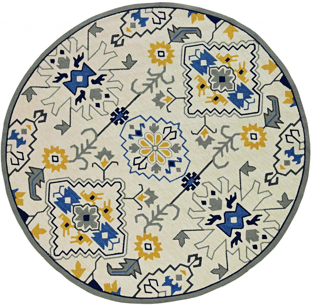 5' X 8' Ivory Abstract Indoor Outdoor Area Rug