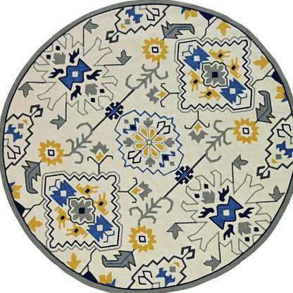 5' X 8' Ivory Abstract Indoor Outdoor Area Rug