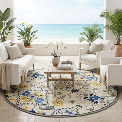 5' X 8' Ivory Abstract Indoor Outdoor Area Rug