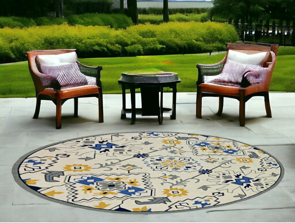 5' X 8' Ivory Abstract Indoor Outdoor Area Rug