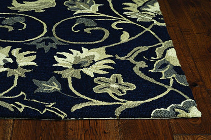 8' X 10' Navy Blue Round Floral Indoor Outdoor Area Rug