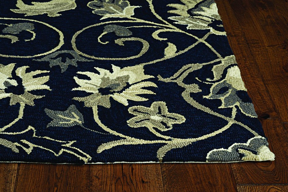 5' X 8' Navy Blue Round Floral Indoor Outdoor Area Rug