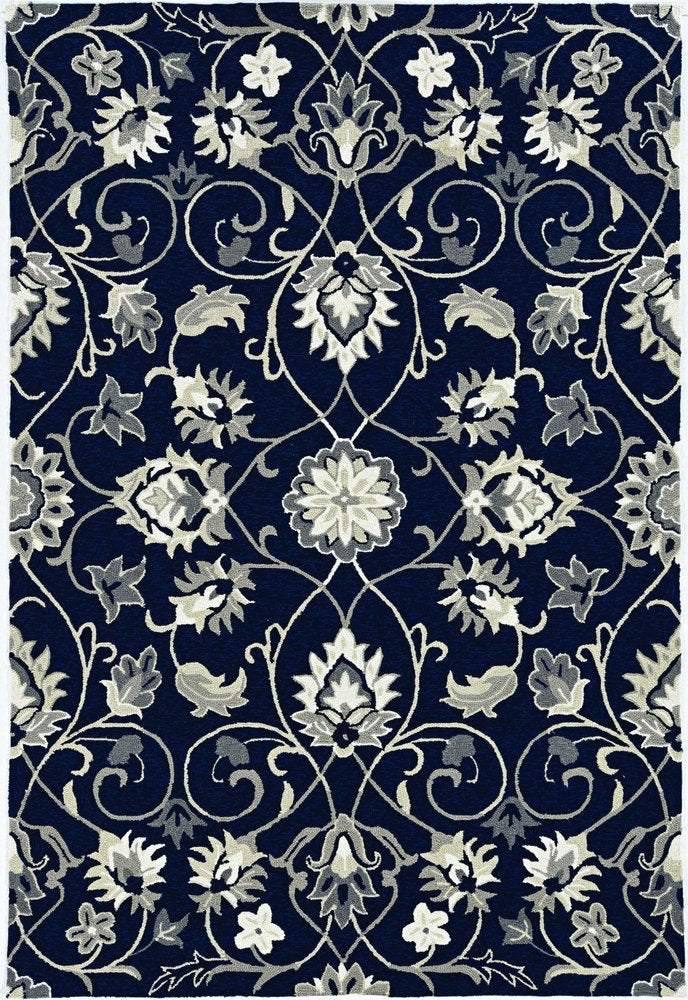 8' X 10' Navy Blue Round Floral Indoor Outdoor Area Rug