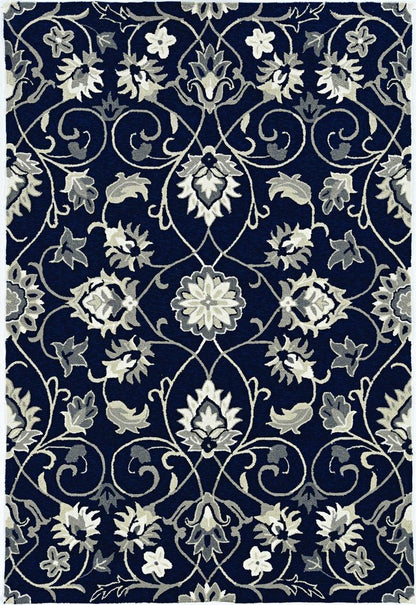 8' X 10' Navy Blue Round Floral Indoor Outdoor Area Rug