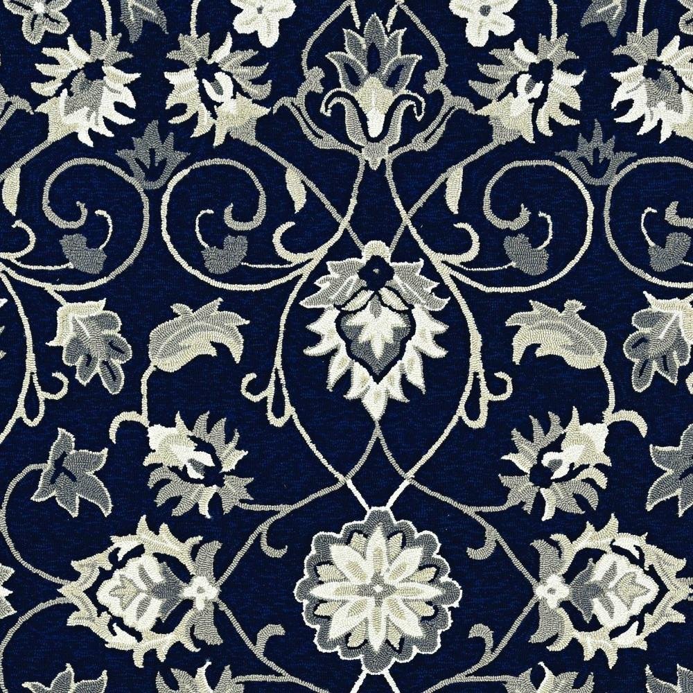 8' X 10' Navy Blue Round Floral Indoor Outdoor Area Rug