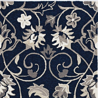 8' X 10' Navy Blue Round Floral Indoor Outdoor Area Rug