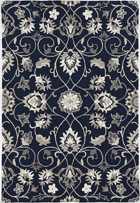 2' X 3' Navy Blue Floral Indoor Outdoor Area Rug