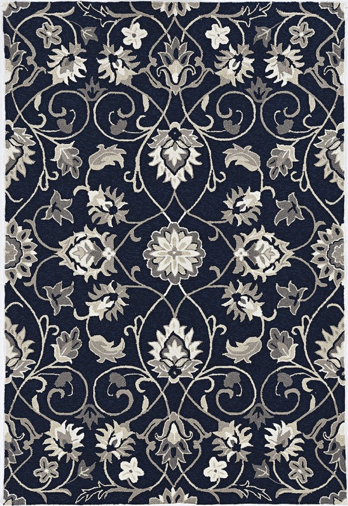 2' X 3' Navy Blue Floral Indoor Outdoor Area Rug