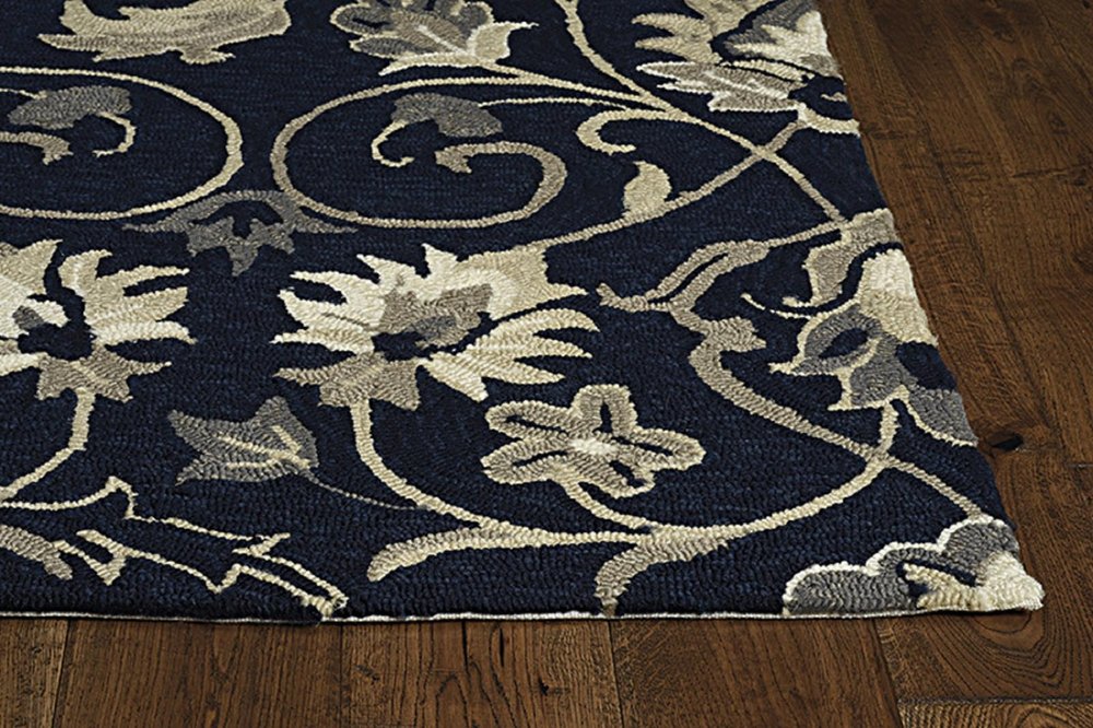 8' X 10' Navy Blue Round Floral Indoor Outdoor Area Rug