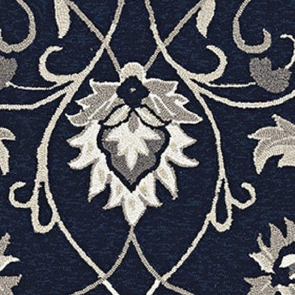 8' X 10' Navy Blue Round Floral Indoor Outdoor Area Rug