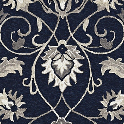 8' X 10' Navy Blue Round Floral Indoor Outdoor Area Rug