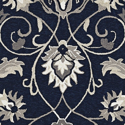5' X 8' Navy Blue Round Floral Indoor Outdoor Area Rug