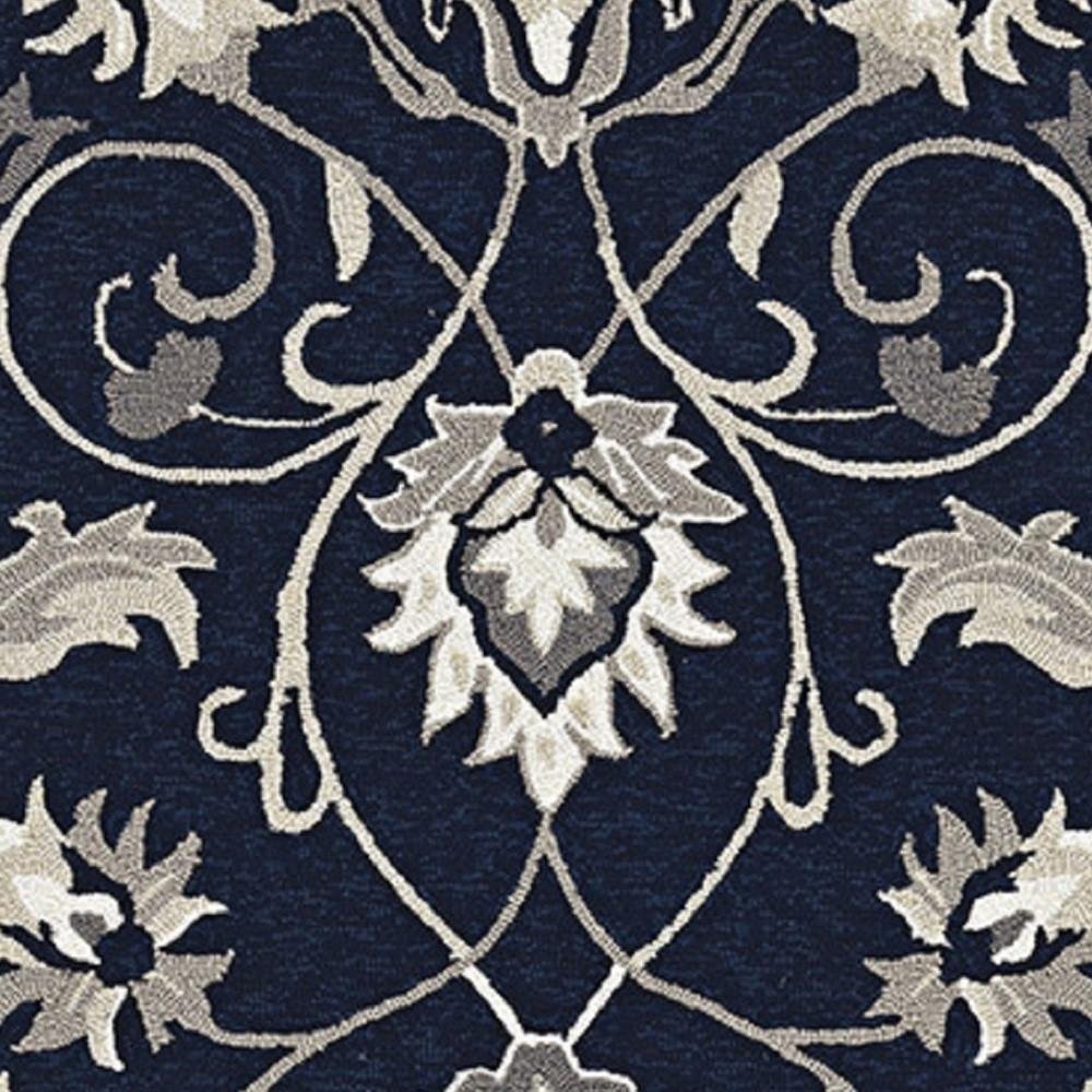 5' X 8' Navy Blue Round Floral Indoor Outdoor Area Rug