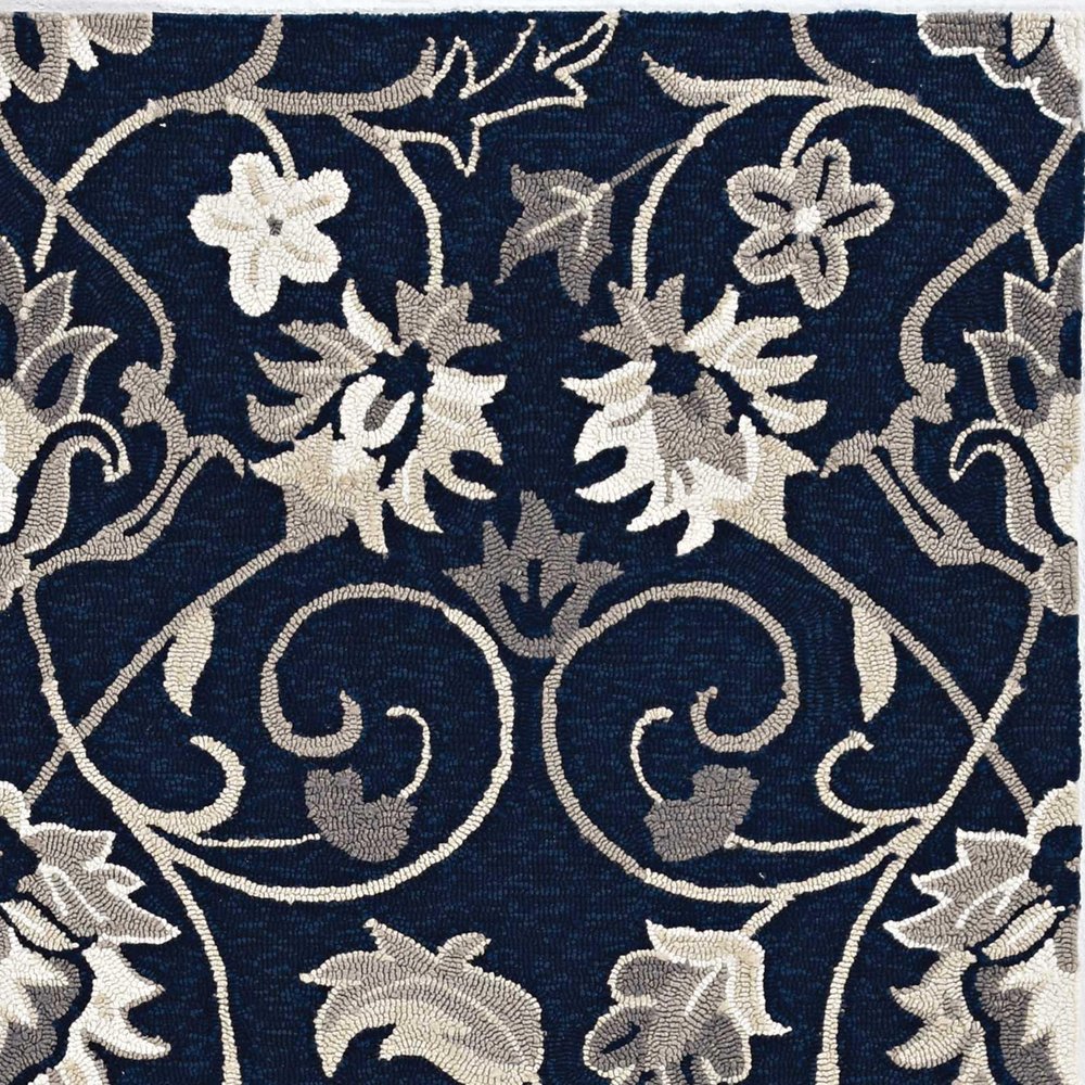8' Navy Blue Round Hand Tufted Area Rug With UV Protection
