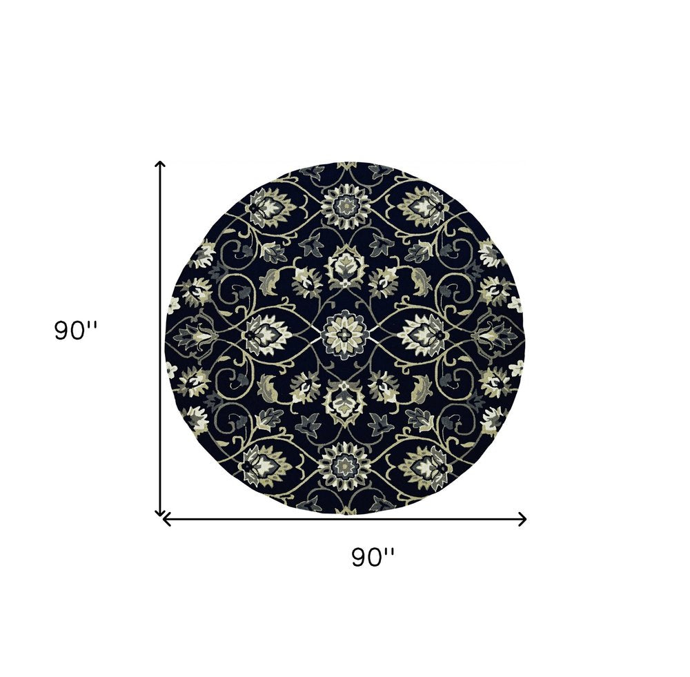 8' Navy Blue Round Hand Tufted Area Rug With UV Protection