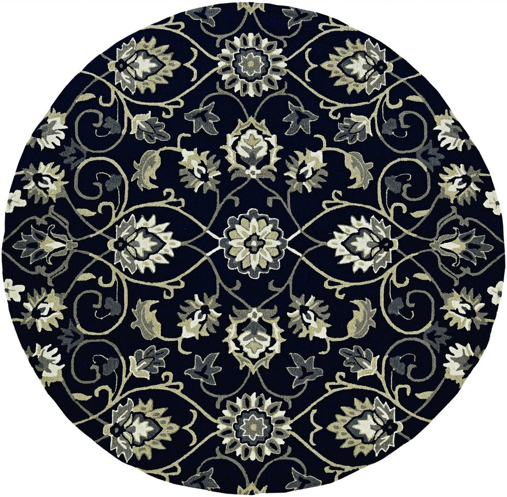 8' Navy Blue Round Hand Tufted Area Rug With UV Protection