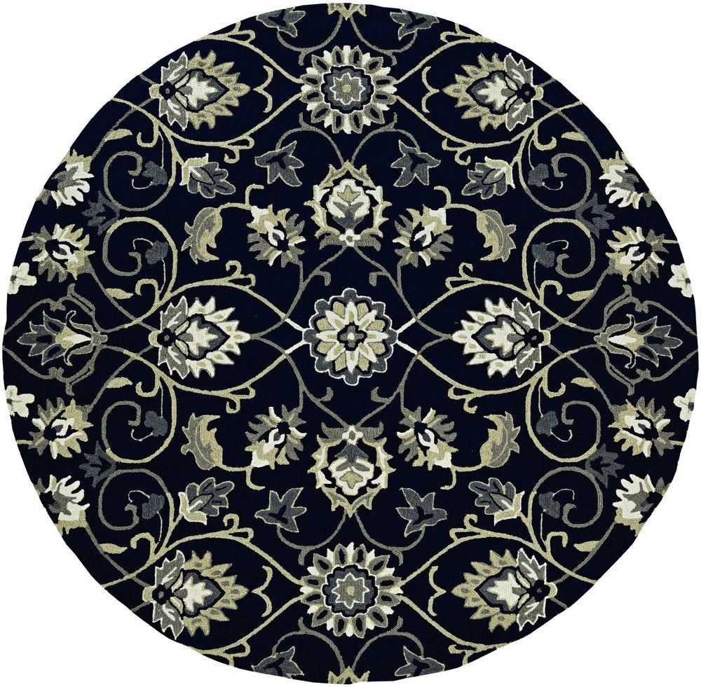 8' Navy Blue Round Hand Tufted Area Rug With UV Protection