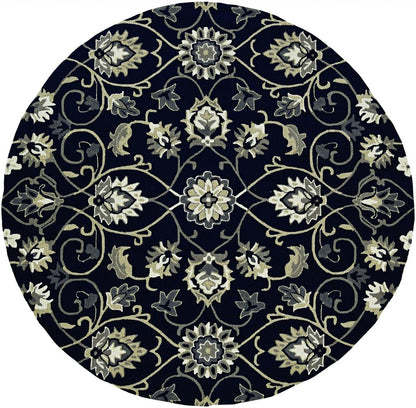8' Navy Blue Round Hand Tufted Area Rug With UV Protection