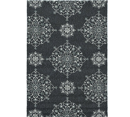 3' X 5' Charcoal Ivory And Gray Medallion Hand Tufted Area Rug