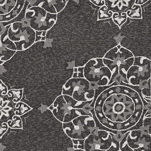 8' Charcoal Round Floral Indoor Outdoor Area Rug