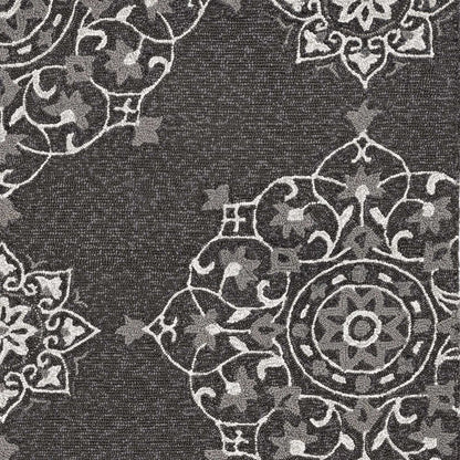 5' X 8' Charcoal Round Floral Indoor Outdoor Area Rug