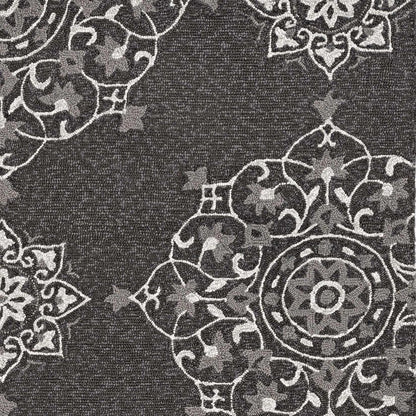 5' X 8' Charcoal Round Floral Indoor Outdoor Area Rug