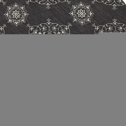 8' Charcoal Round Floral Indoor Outdoor Area Rug