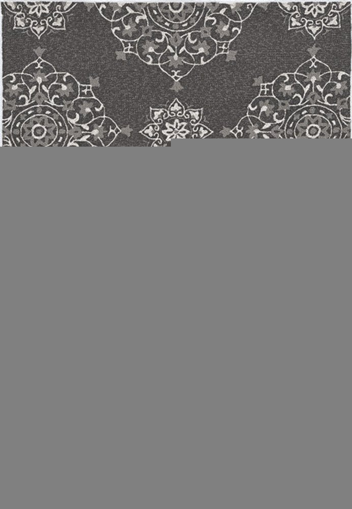 8' Charcoal Round Floral Indoor Outdoor Area Rug
