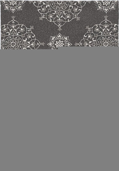 8' Charcoal Round Floral Indoor Outdoor Area Rug