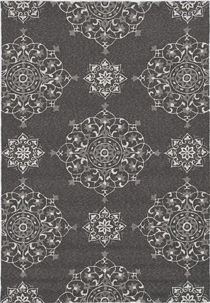 5' X 8' Charcoal Round Floral Indoor Outdoor Area Rug