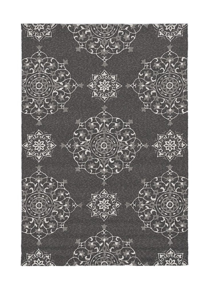 8' Charcoal Round Floral Indoor Outdoor Area Rug