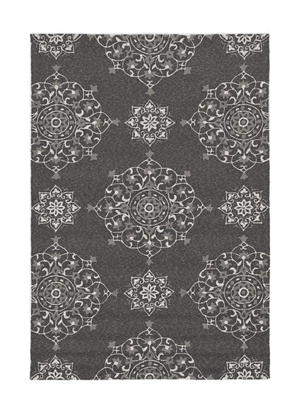 8' Charcoal Round Floral Indoor Outdoor Area Rug