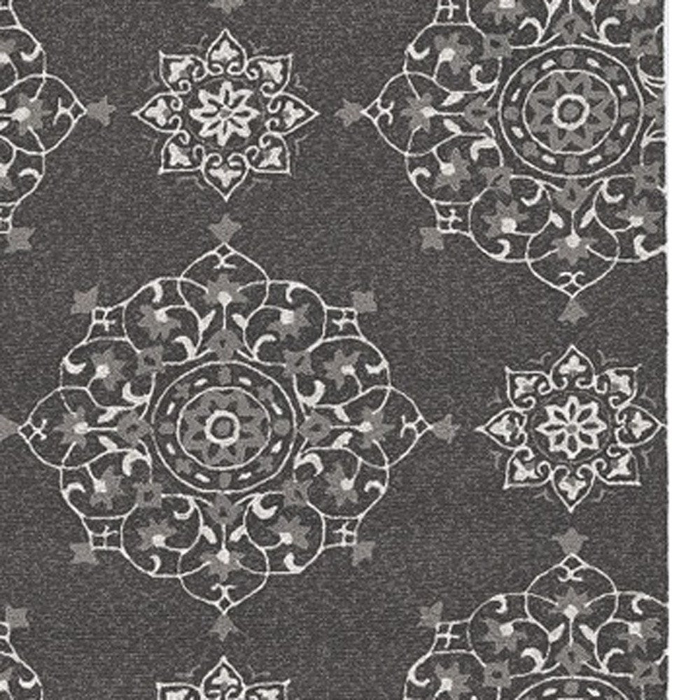 8' Charcoal Round Floral Indoor Outdoor Area Rug