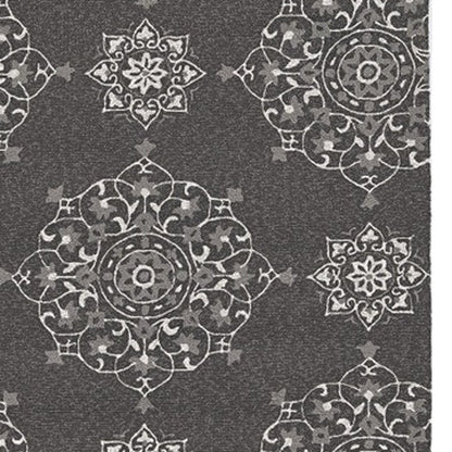 8' Charcoal Round Floral Indoor Outdoor Area Rug
