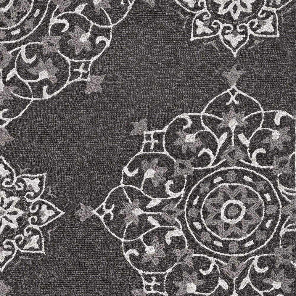 5' X 8' Charcoal Round Floral Indoor Outdoor Area Rug