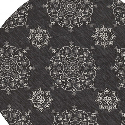 8' Charcoal Round Floral Indoor Outdoor Area Rug