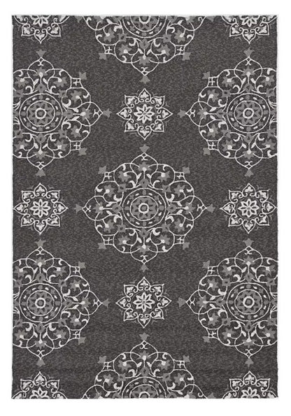 3' X 5' Charcoal Ivory And Gray Medallion Hand Tufted Area Rug