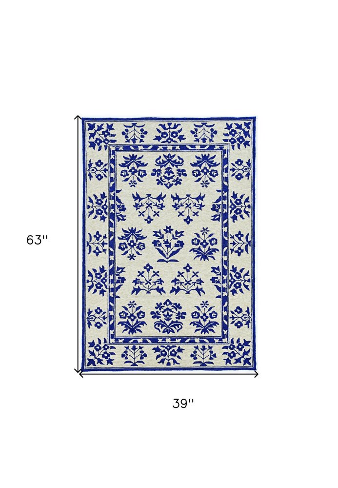 3' X 5' Blue Floral Indoor Outdoor Area Rug