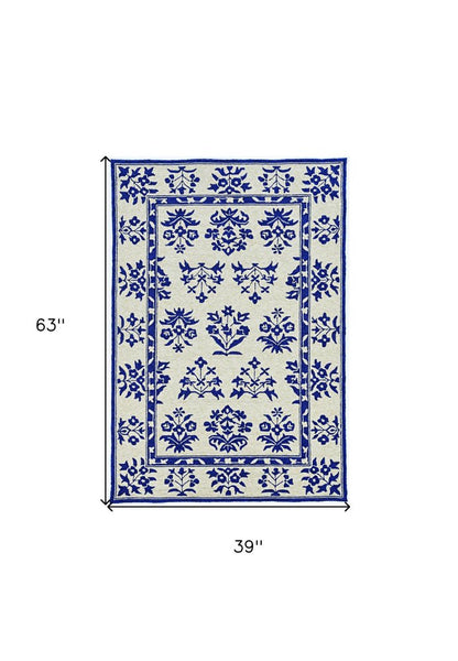 3' X 5' Blue Floral Indoor Outdoor Area Rug