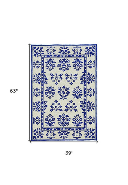 3' X 5' Blue Floral Indoor Outdoor Area Rug