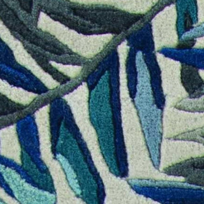 5' X 8' Blue and Gray Wool Botanical Leaves Hand Tufted Area Rug